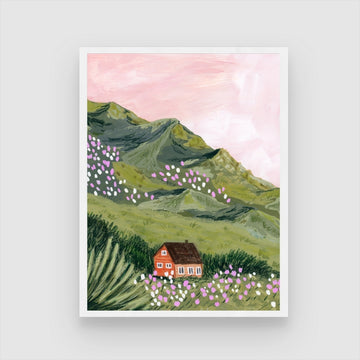 Mountain House Art Print - Serene Home Decor for Nature Lovers