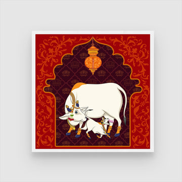 Kamdhenu Cow Painting - Traditional Art for MeriDeewar.com