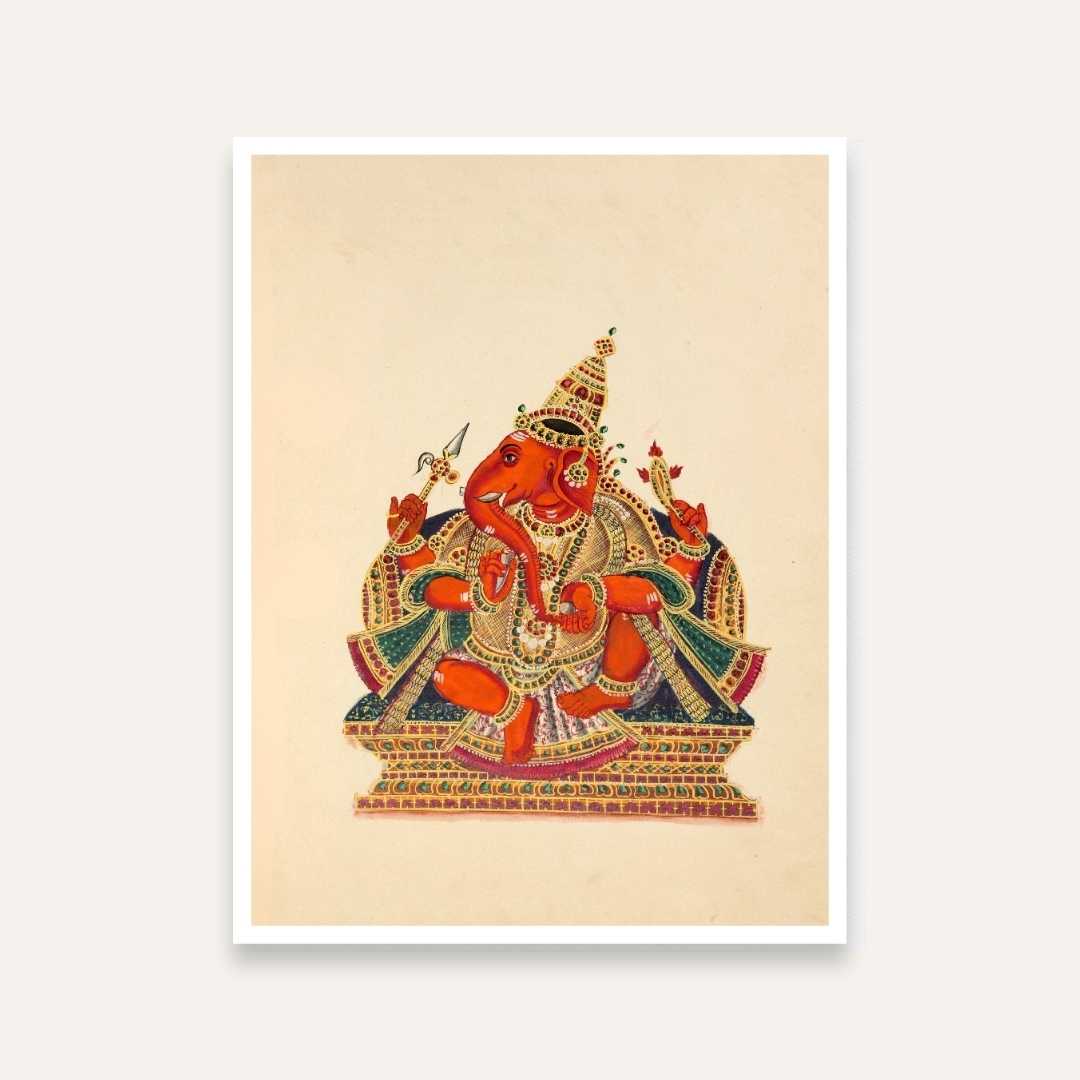 Ganesha Painting for Home | Traditional South Indian Ganpati Wall Art | Spiritual Print 4 :5 Vertical Premium Wall Art Canvas by MeriDeewar