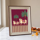 Pichwai Vatsalya | Traditional Rajasthani Cow & Calf Framed Art Curate Oakwood mix Premium Wall Art Canvas by MeriDeewar