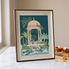 The Royal Chhatri | Rajasthani Garden Pavilion Peacock & Lotus Lake Framed Art Curate Oakwood mix Premium Wall Art Canvas by MeriDeewar