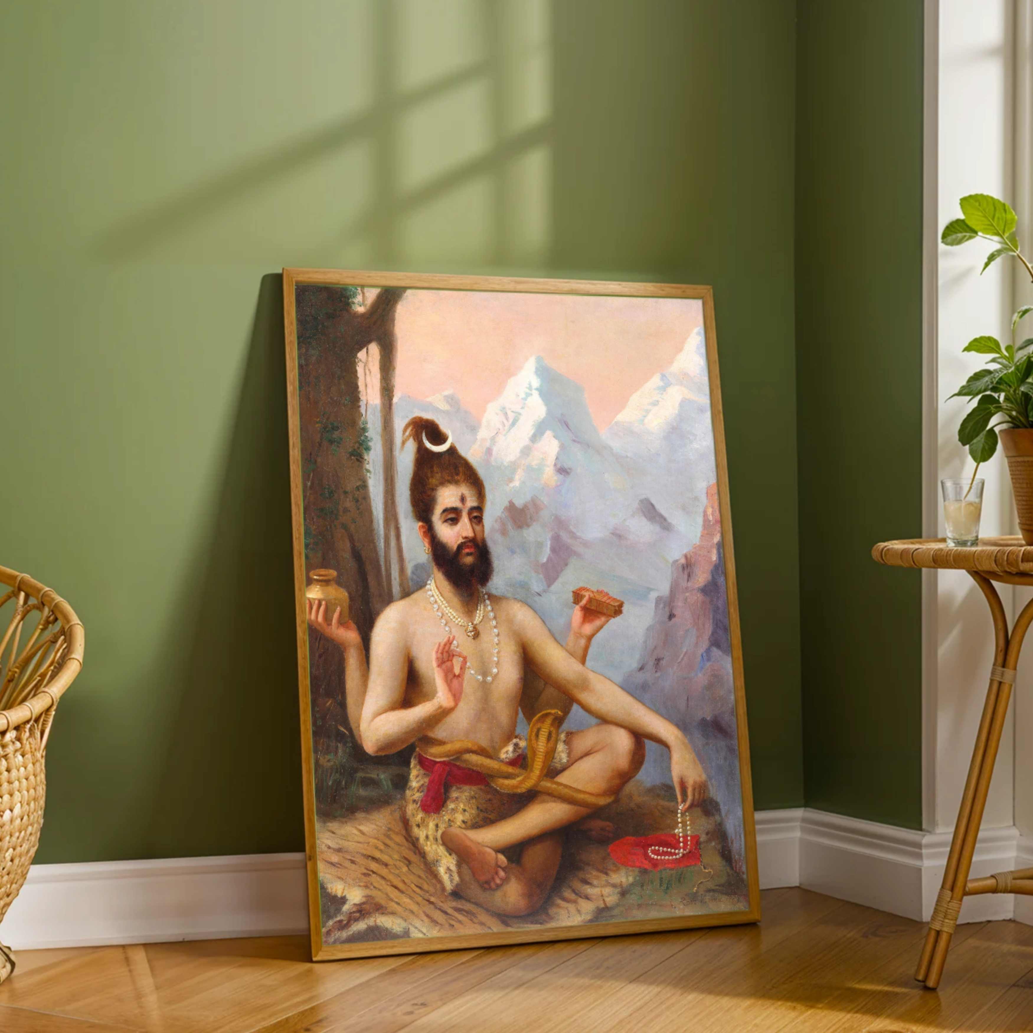 Lord Shiva Dakshinamurthy Painting for Pooja Room | Raja Ravi Varma Spiritual Wall Art 3 : 4 Vertical Premium Wall Art Canvas by MeriDeewar