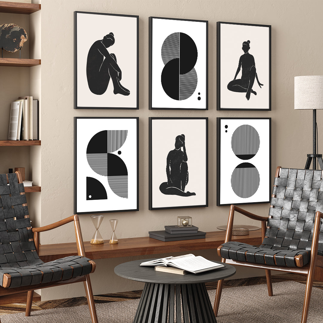 Modern Abstract Face Female and  Abstract Geometry Wall Art Set Of 6