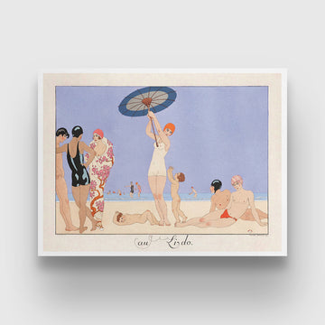 A Day at the Beach, Au Lido Painting By George Barbier 3 : 4 Horizontal New Premium Wall Art Canvas by MeriDeewar