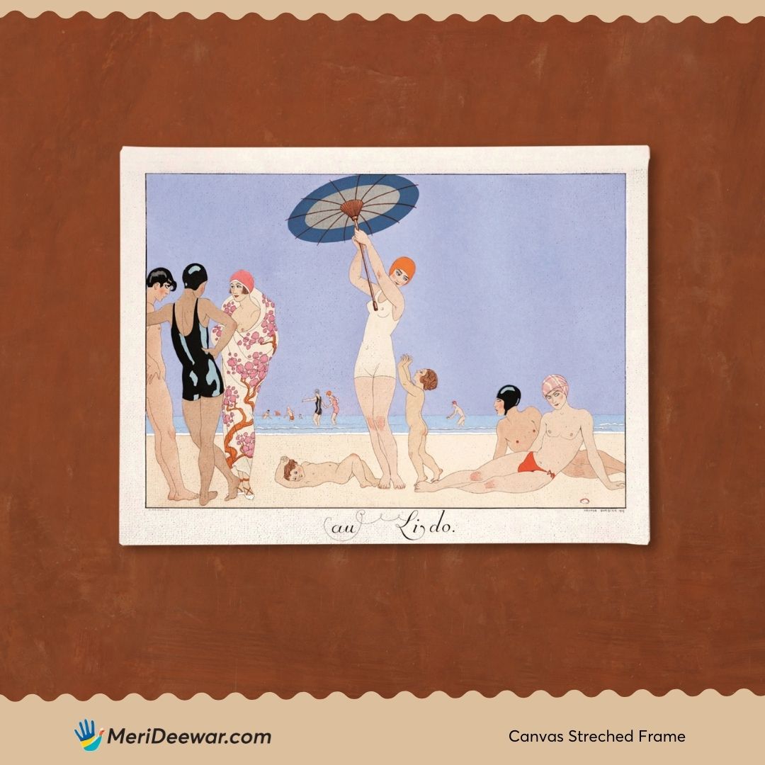 A Day at the Beach, Au Lido Painting By George Barbier 3 : 4 Horizontal New Premium Wall Art Canvas by MeriDeewar