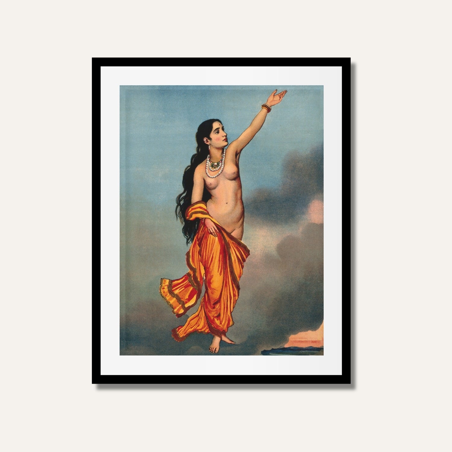 A Half-Naked Nymph Flying Towards the Heavens – Raja Ravi Varma Painting | MeriDeewar 2 : 3 Vertical Premium Wall Art Canvas by MeriDeewar