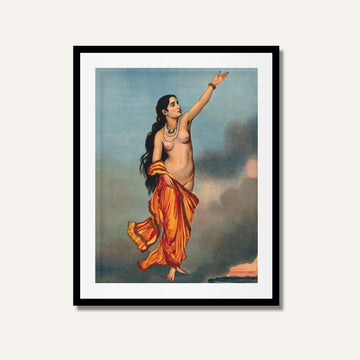 A Half-Naked Nymph Flying Towards the Heavens – Raja Ravi Varma Painting | MeriDeewar 2 : 3 Vertical Premium Wall Art Canvas by MeriDeewar