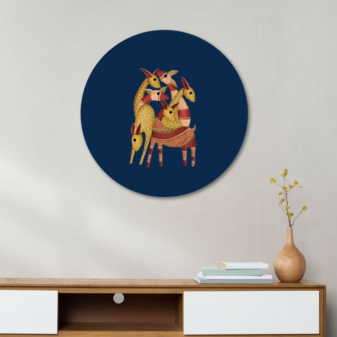 A Mothers Shade Gond Art Circular Canvas Frame Circular Canvas Frame Premium Wall Art Canvas by MeriDeewar