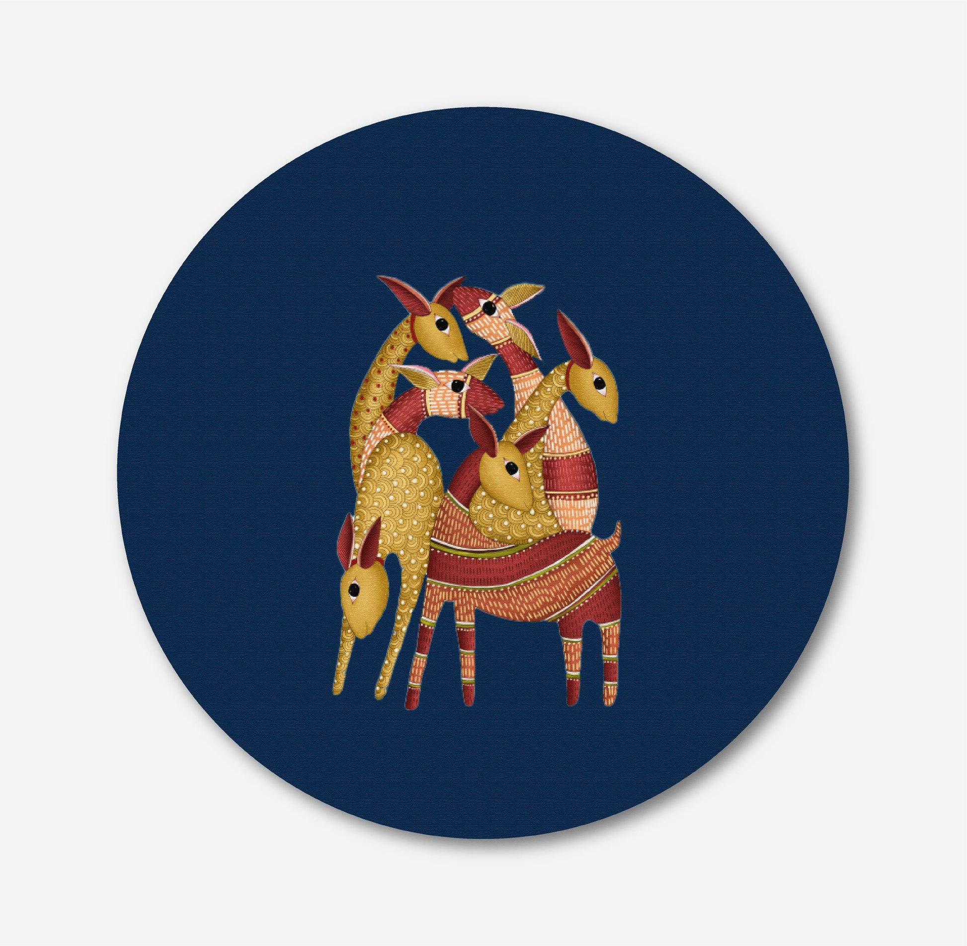 A Mothers Shade Gond Art Circular Canvas Frame Circular Canvas Frame Premium Wall Art Canvas by MeriDeewar