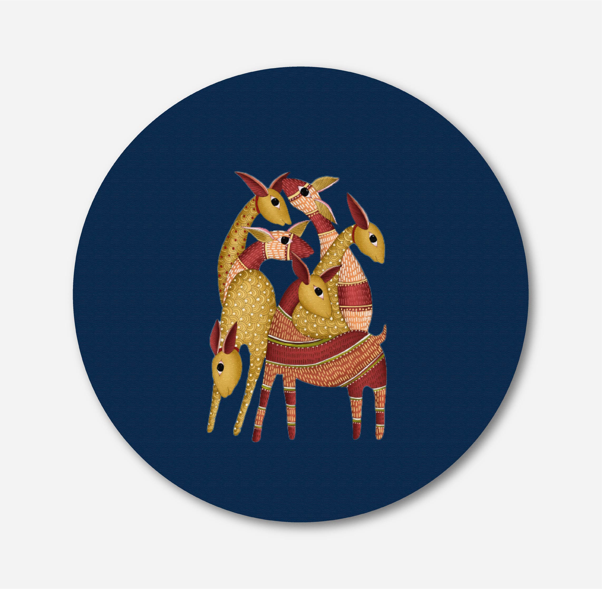 A Mothers Shade Gond Art Circular Canvas Frame Circular Canvas Frame Premium Wall Art Canvas by MeriDeewar