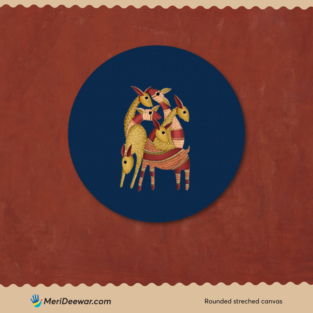A Mothers Shade Gond Art Circular Canvas Frame Circular Canvas Frame Premium Wall Art Canvas by MeriDeewar
