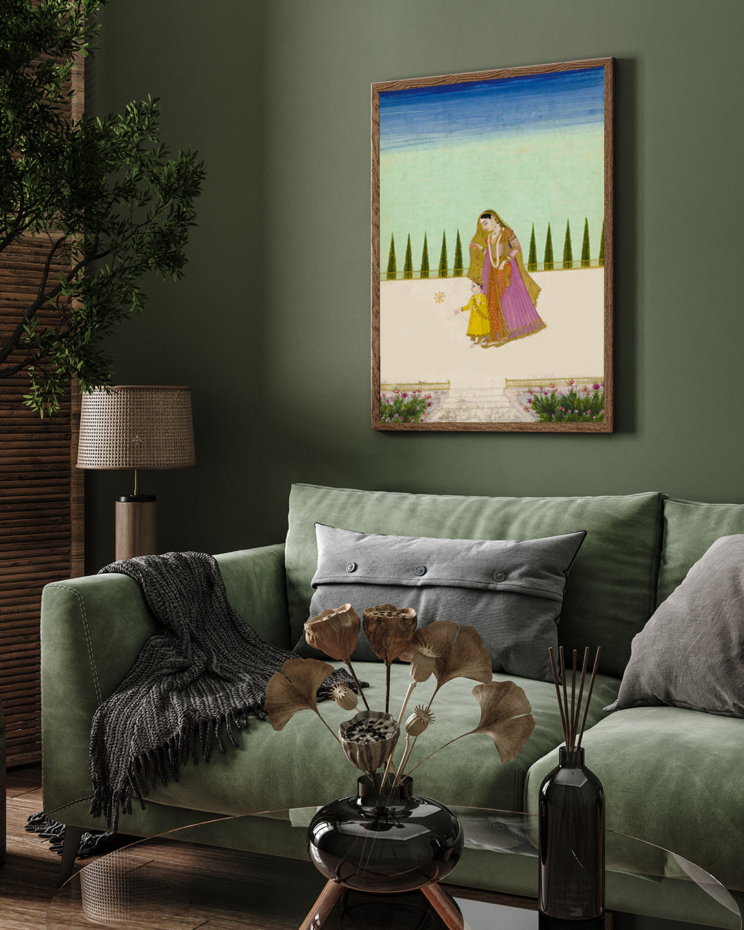 A woman & child (mother & son) on a terrace Painting 2 : 3 Vertical Premium Wall Art Canvas by MeriDeewar
