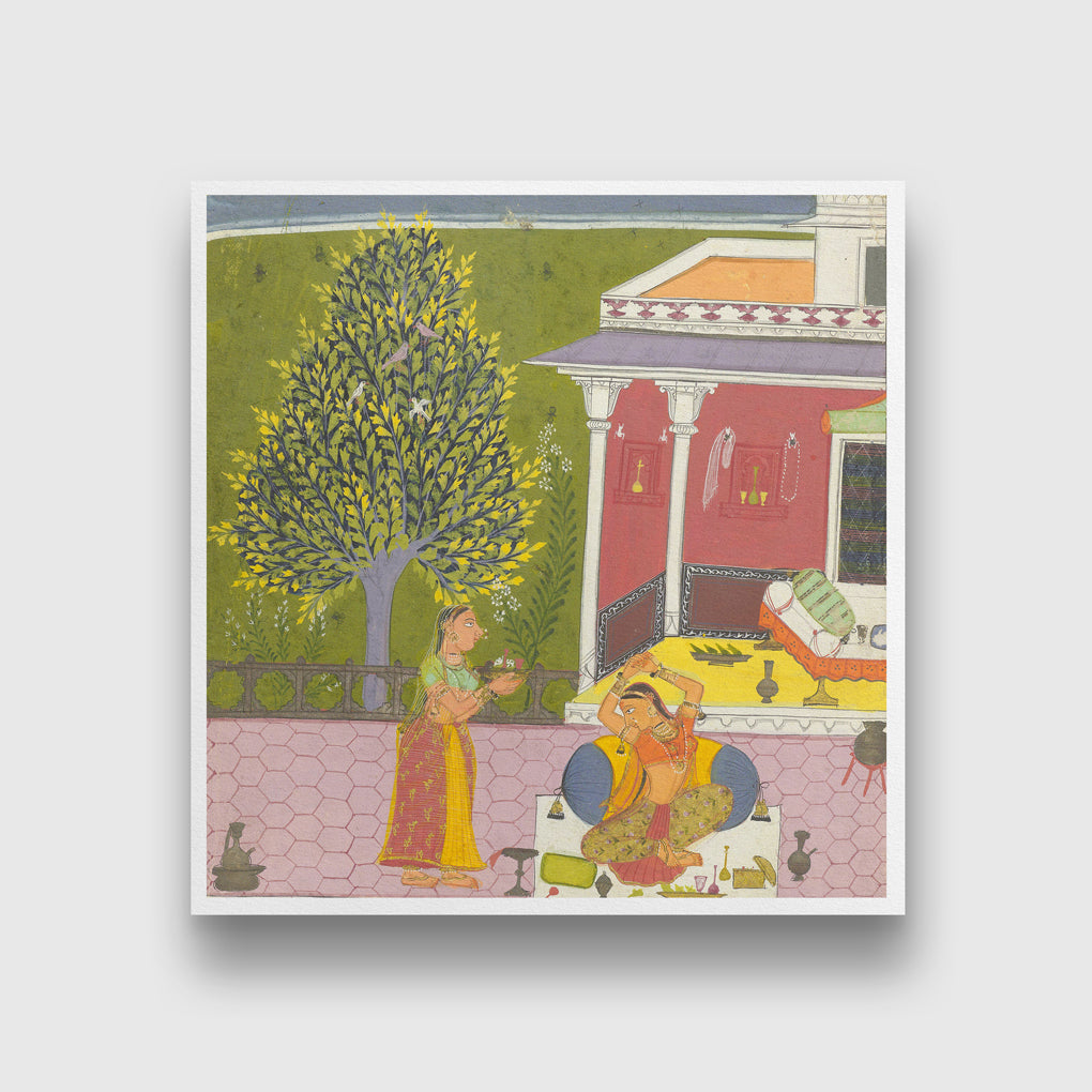 A woman longing for her lover – Dewaruta ragini 1 : 1 Square Premium Wall Art Canvas by MeriDeewar