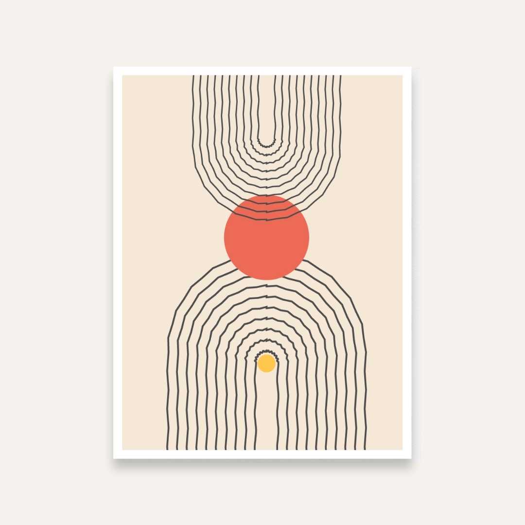 Abstract Boho Painting for Living Room | Minimalist Sun & Arches Wall Art | Giclée Print 4 X 5.5 Vertical Premium Wall Art Canvas by MeriDeewar