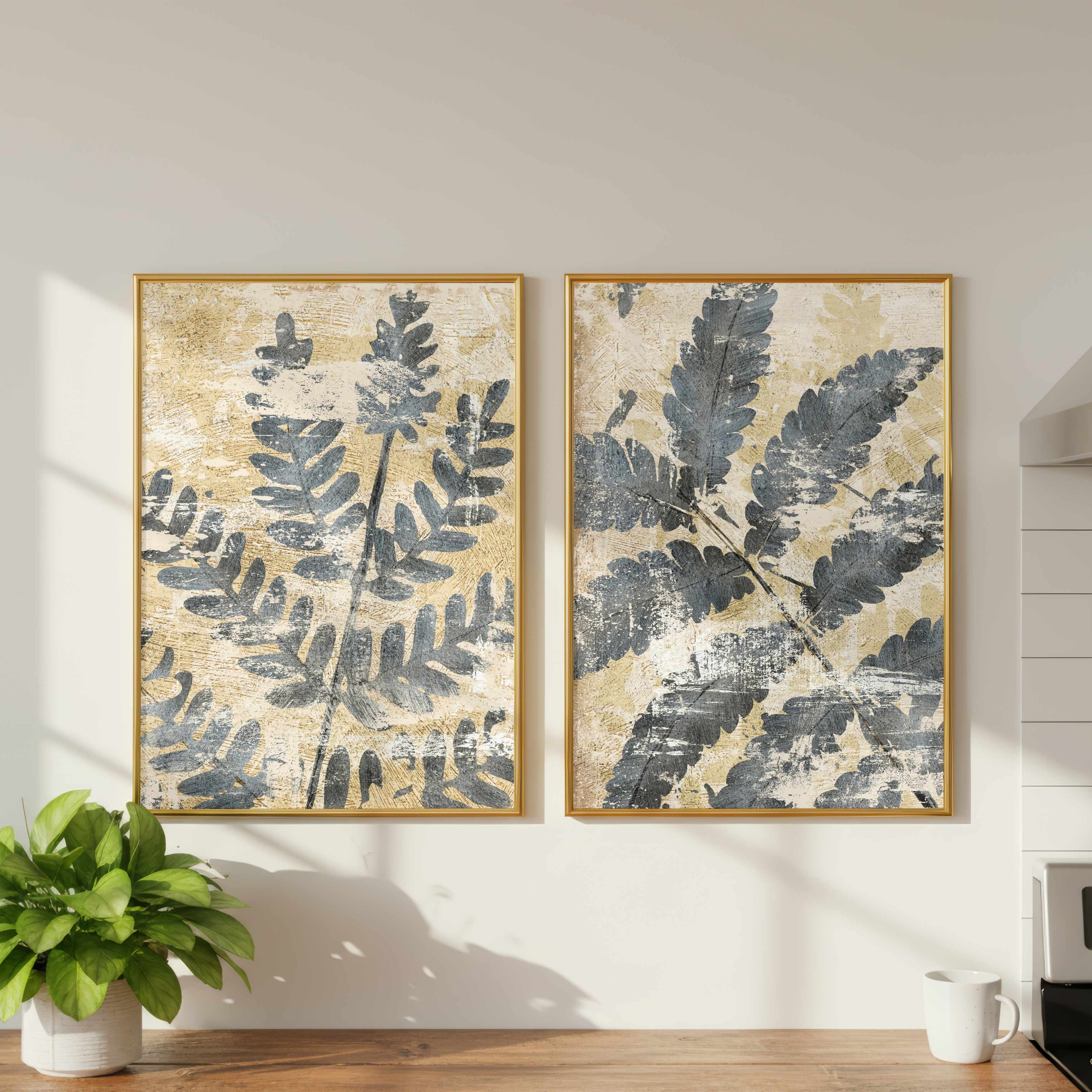 Abstract Botanical Ferns Fine Art Giclée Poster Set of 2 | Botanical Wall Decor Wall-2:3-set-2 Premium Wall Art Canvas by MeriDeewar