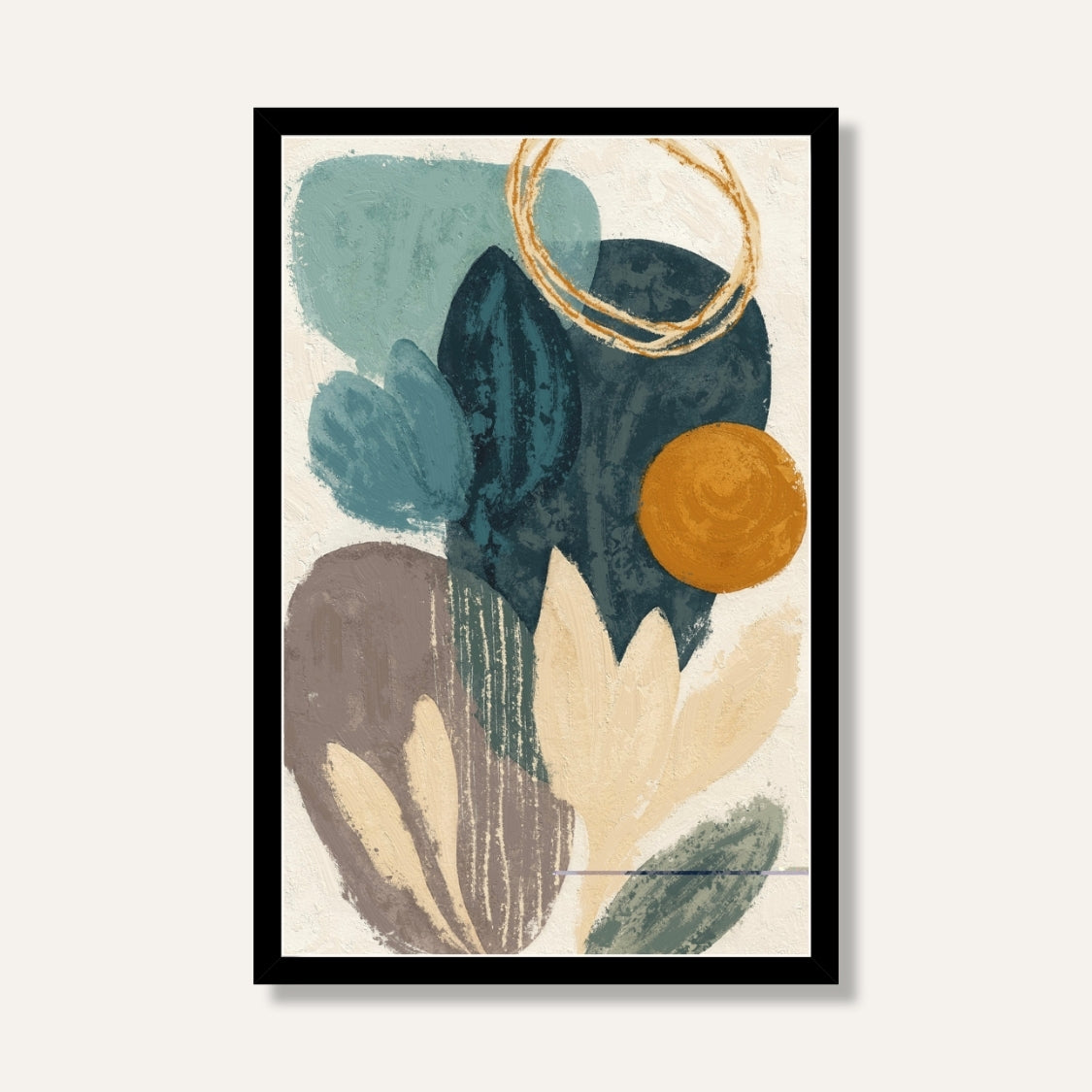 Abstract Botanical Painting for Living Room – Teal & Gold Earthy Wall Art | Giclée Fine Art Print 2 : 3 Vertical Premium Wall Art Canvas by MeriDeewar