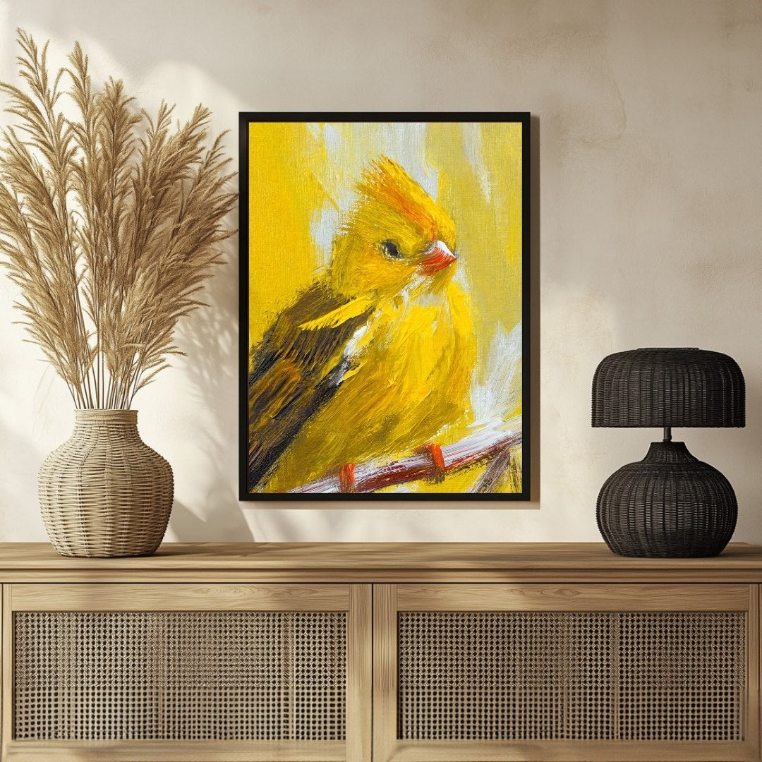 Abstract Canary Bird Art – Exclusive Painting for Your Walls 3 : 4 Vertical New Premium Wall Art Canvas by MeriDeewar