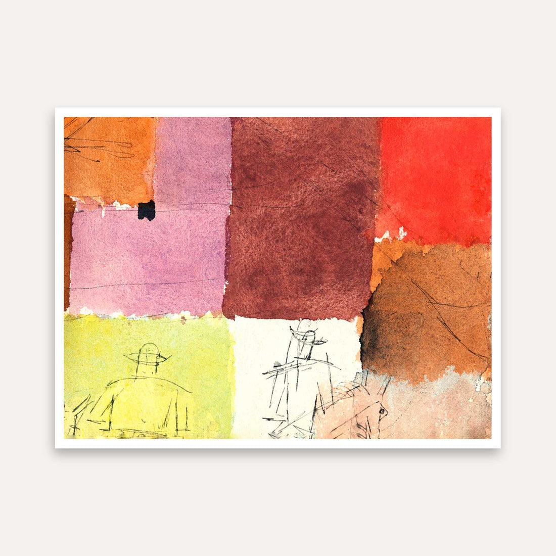 Abstract Colourful Painting for Living Room | Paul Klee Composition with Figures Wall Art 4 : 3 Horizontal Premium Wall Art Canvas by MeriDeewar