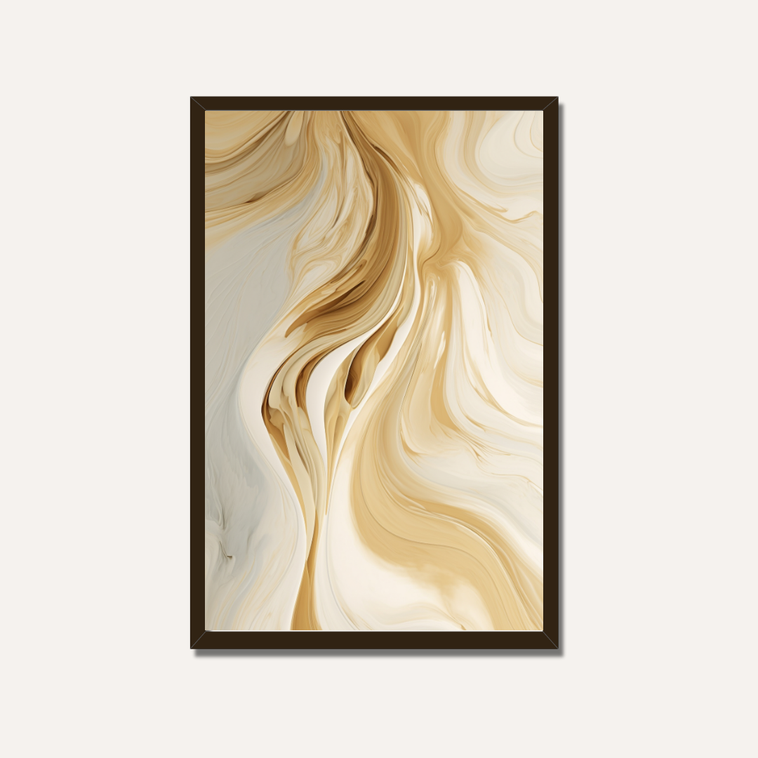 Abstract Cream & Caramel Fluid Marble Wall Art | Modern Neutral Framed Print 2 : 3 Vertical Premium Wall Art Canvas by MeriDeewar