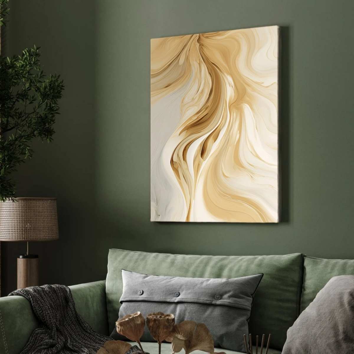 Abstract Cream & Caramel Fluid Marble Wall Art | Modern Neutral Framed Print 2 : 3 Vertical Premium Wall Art Canvas by MeriDeewar