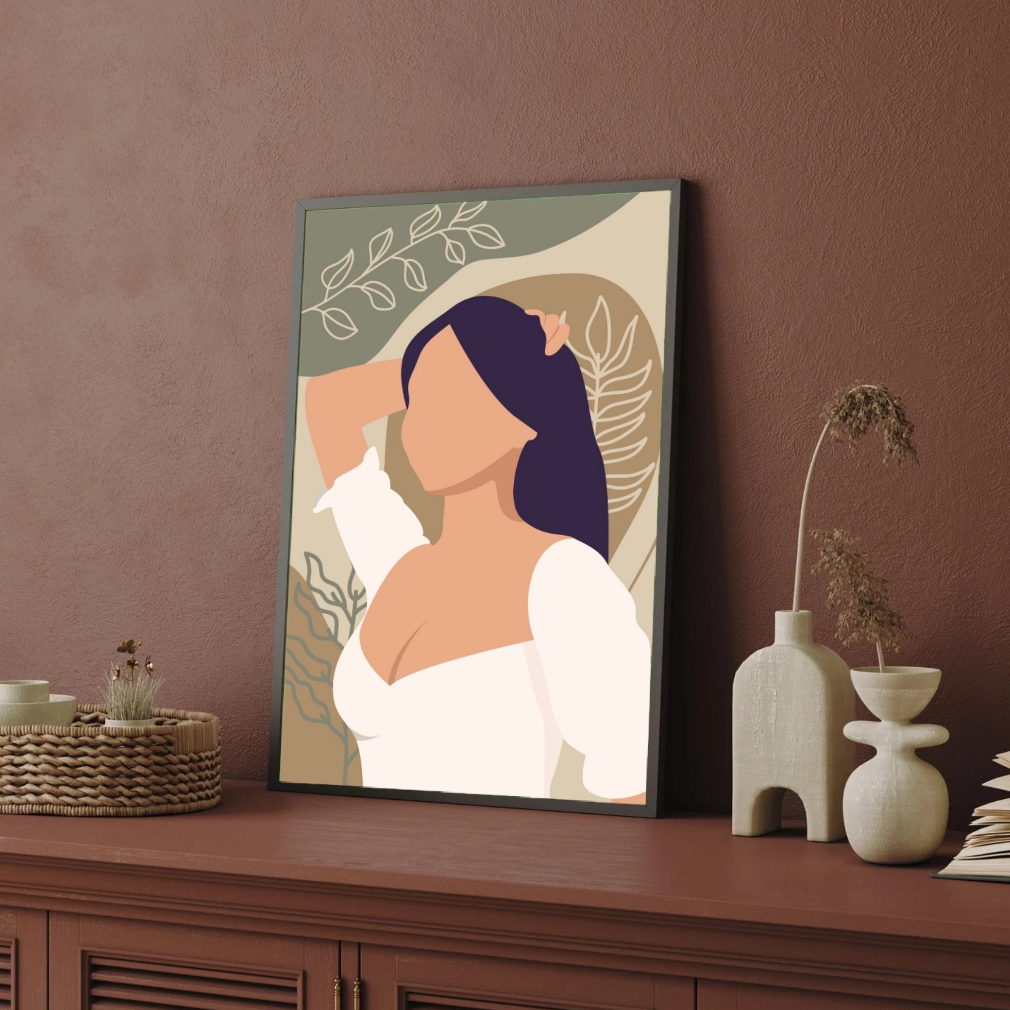 Abstract Elegance – Minimalist Woman Portrait Wall Art Print 2 : 3 Vertical Premium Wall Art Canvas by MeriDeewar