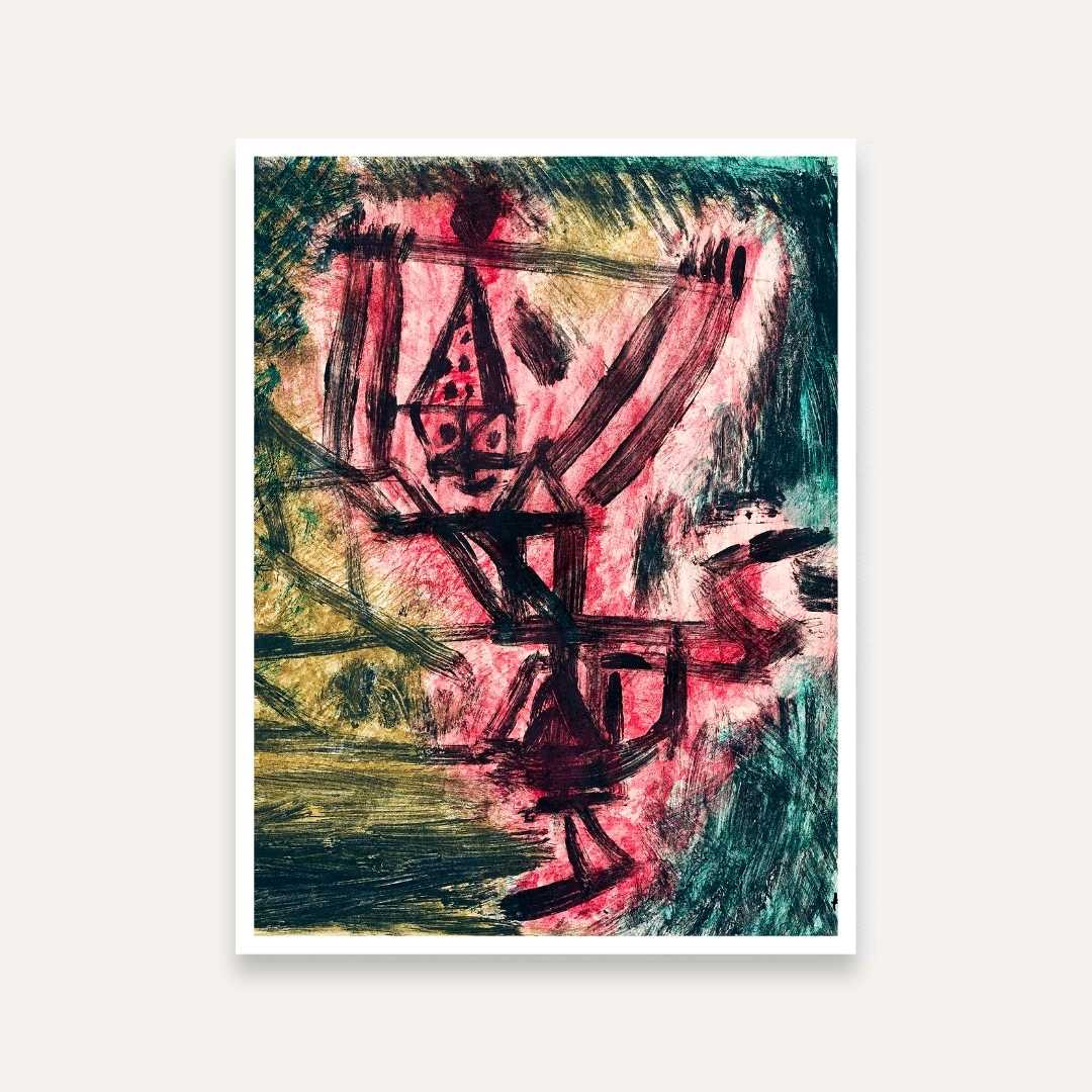 Abstract Expressionist Wall Painting for Living Room – Paul Klee Feuer Clown | Giclée Art Print 3 : 4 Vertical Premium Wall Art Canvas by MeriDeewar