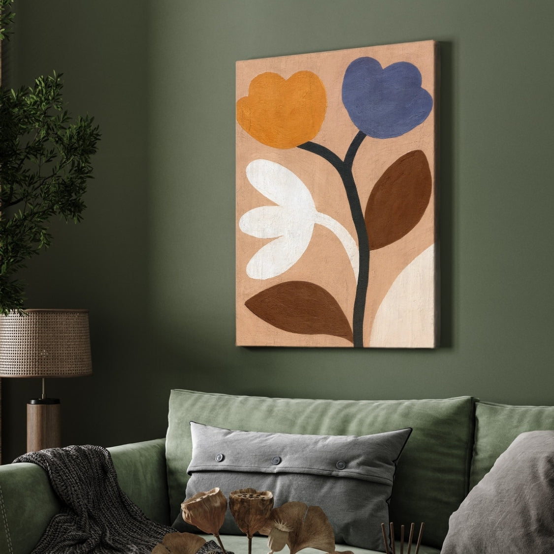 Abstract Floral Painting for Living Room | Earthy Tones Flower Wall Art | Giclée Fine Art Print 2 : 3 Vertical Premium Wall Art Canvas by MeriDeewar