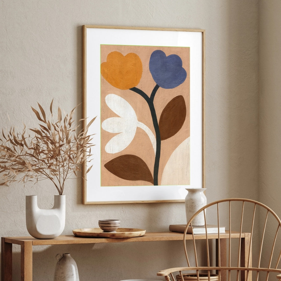 Abstract Floral Painting for Living Room | Earthy Tones Flower Wall Art | Giclée Fine Art Print 2 : 3 Vertical Premium Wall Art Canvas by MeriDeewar