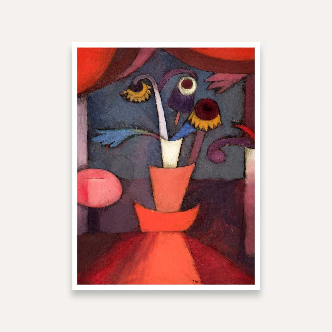 Abstract Floral Painting for Living Room | Paul Klee Autumn Flower Warm Wall Art 3 : 4 Vertical Premium Wall Art Canvas by MeriDeewar