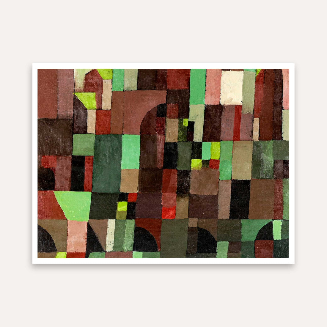 Abstract Geometric Painting for Living Room | Earthy Red & Green Wall Art | Giclée Print 4 : 3 Horizontal Premium Wall Art Canvas by MeriDeewar
