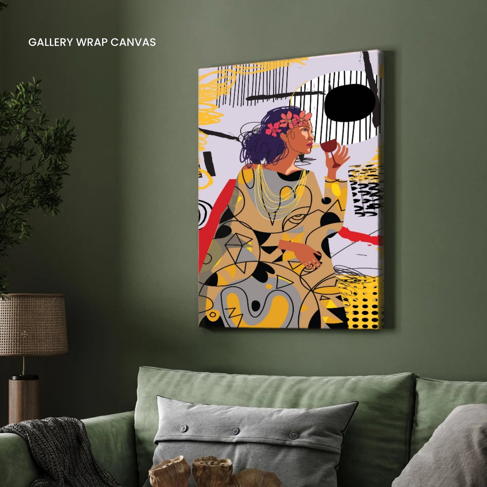 Abstract Indulgence – Modern Woman with Wine Wall Art Print 2 : 3 Vertical Premium Wall Art Canvas by MeriDeewar