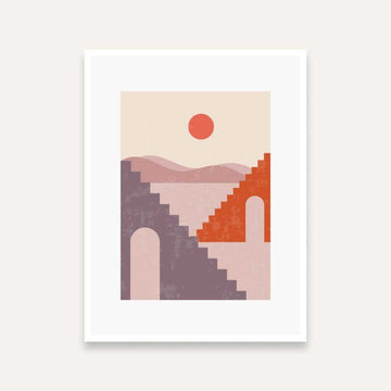 Abstract Landscape Painting for Living Room | Terracotta Sun & Mountain Wall Art 4 X 5.5 Vertical Premium Wall Art Canvas by MeriDeewar