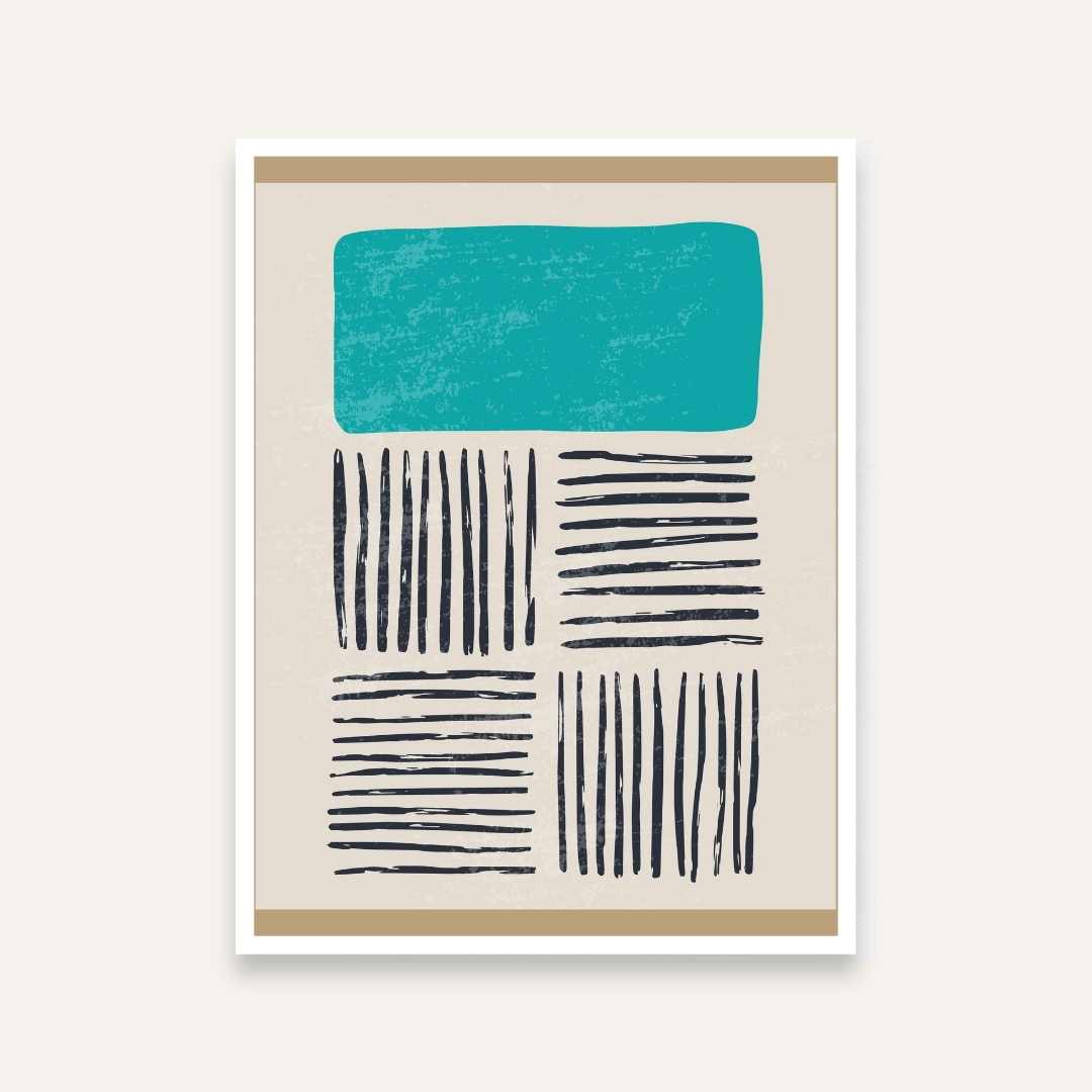 Abstract Minimalist Painting for Living Room – Teal & Navy Geometric Wall Art | Giclée Print 4 :5 Vertical Premium Wall Art Canvas by MeriDeewar