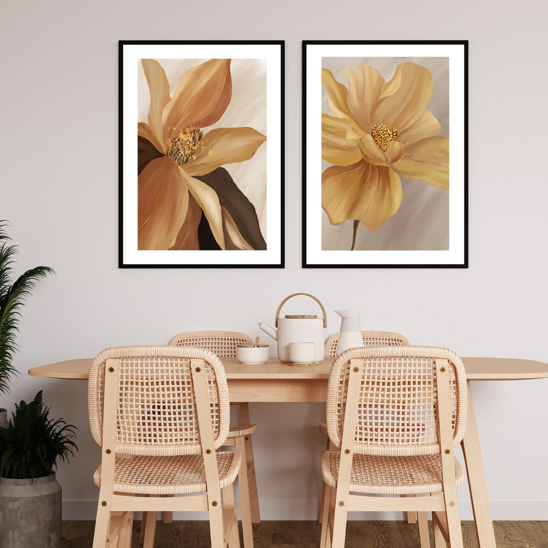 Abstract Modern Flower Painting for Interiors set of 2 Walls Premium Wall Art Canvas by MeriDeewar