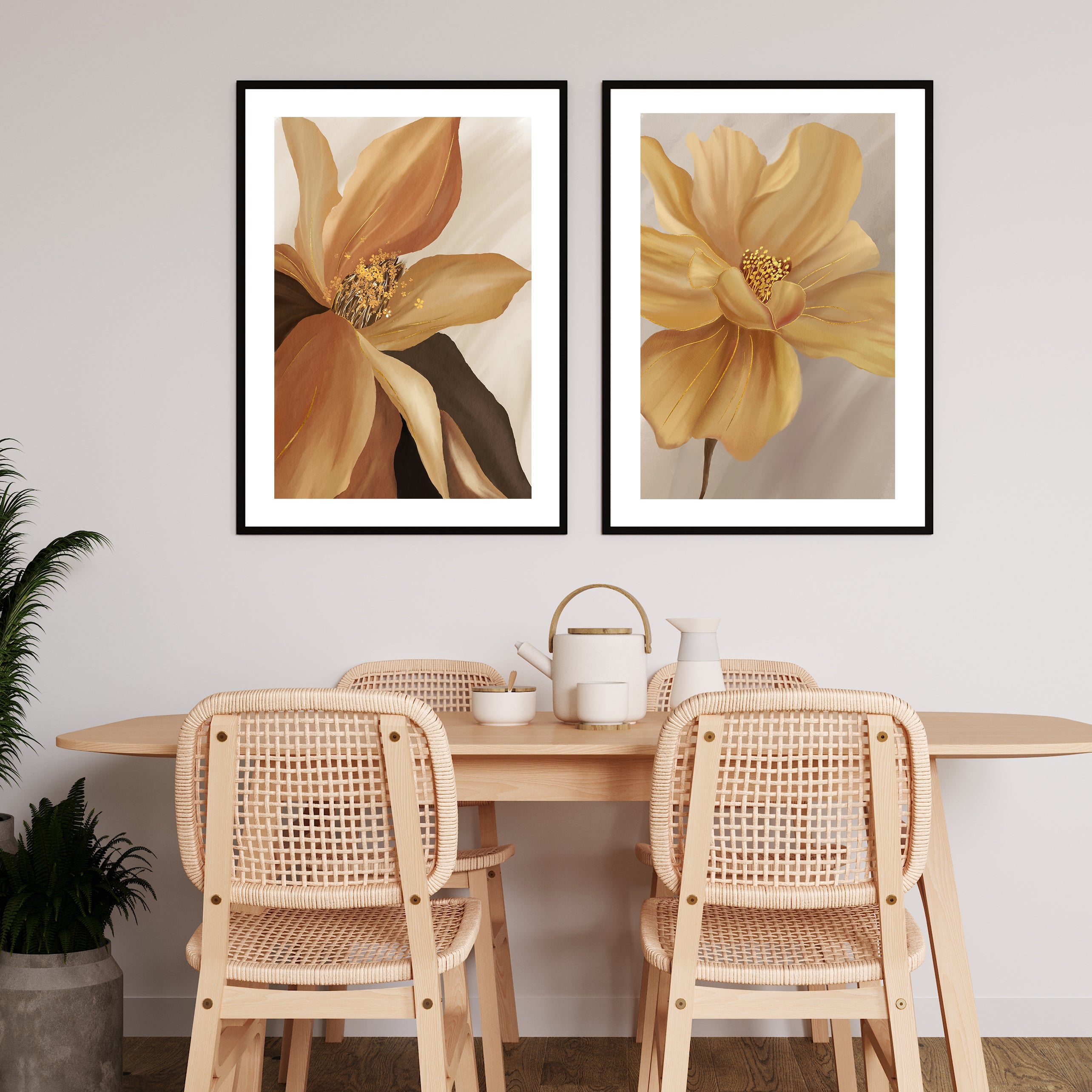 Abstract Modern Flower Painting for Interiors set of 2 Walls Premium Wall Art Canvas by MeriDeewar