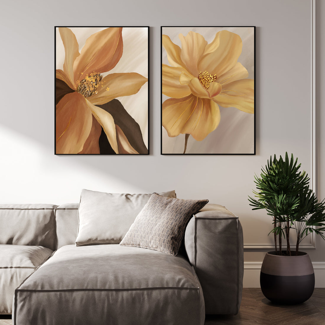 Abstract Modern Flower Painting for Interiors set of 2 Walls Premium Wall Art Canvas by MeriDeewar