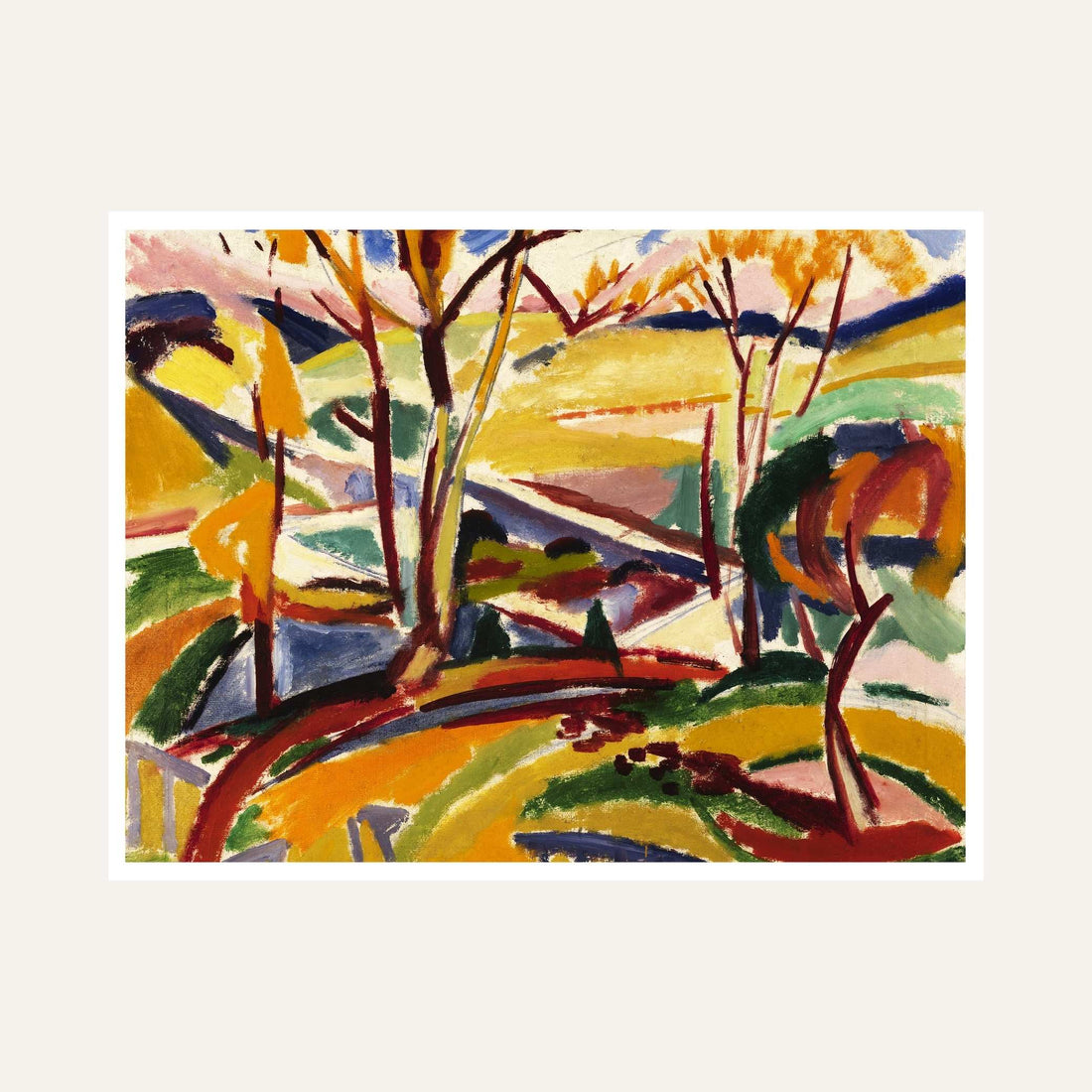 Abstract Nature Painting for Living Room – Colourful Landscape Wall Art | Giclée Print 6 : 5 Horizontal Premium Wall Art Canvas by MeriDeewar