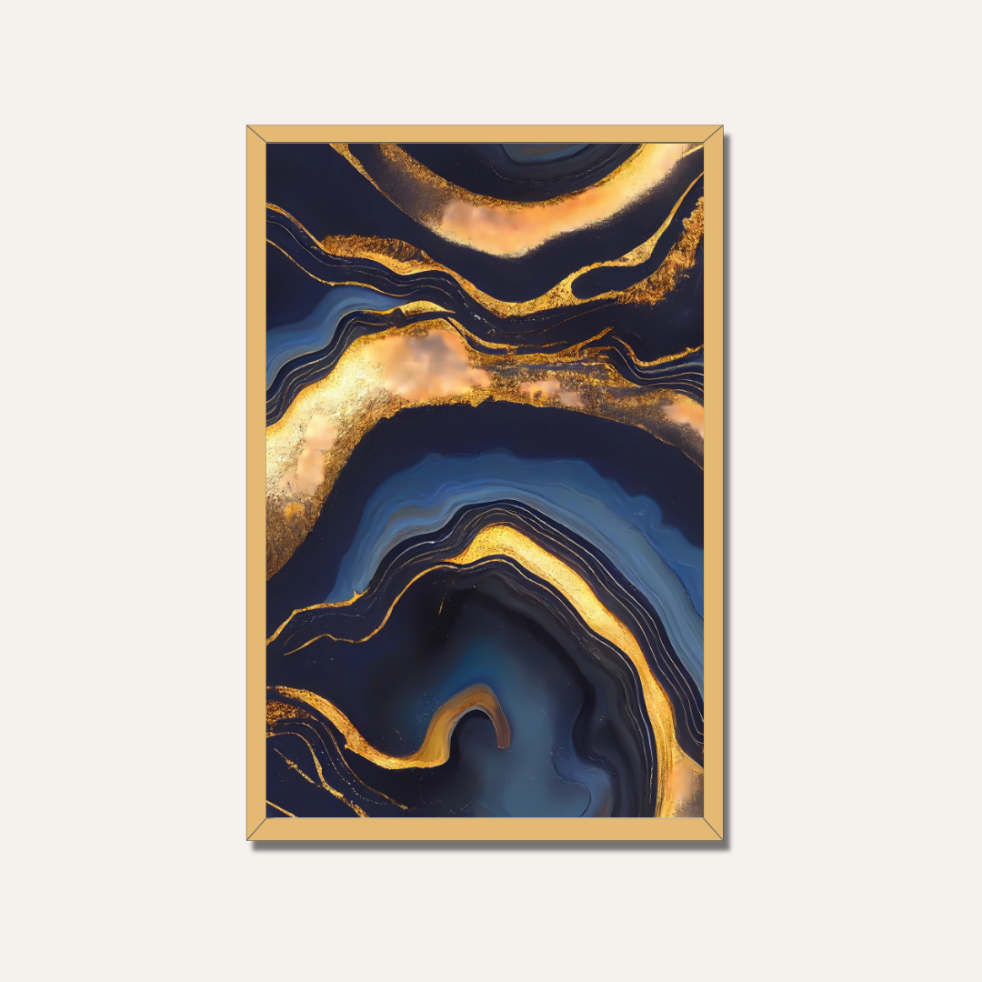 Abstract Navy & Gold Fluid Agate Wall Art | Luxury Wall Art Print 2 : 3 Vertical Premium Wall Art Canvas by MeriDeewar