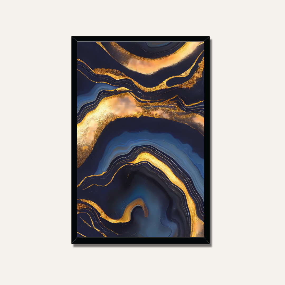 Abstract Navy & Gold Fluid Agate Wall Art | Luxury Wall Art Print 2 : 3 Vertical Premium Wall Art Canvas by MeriDeewar