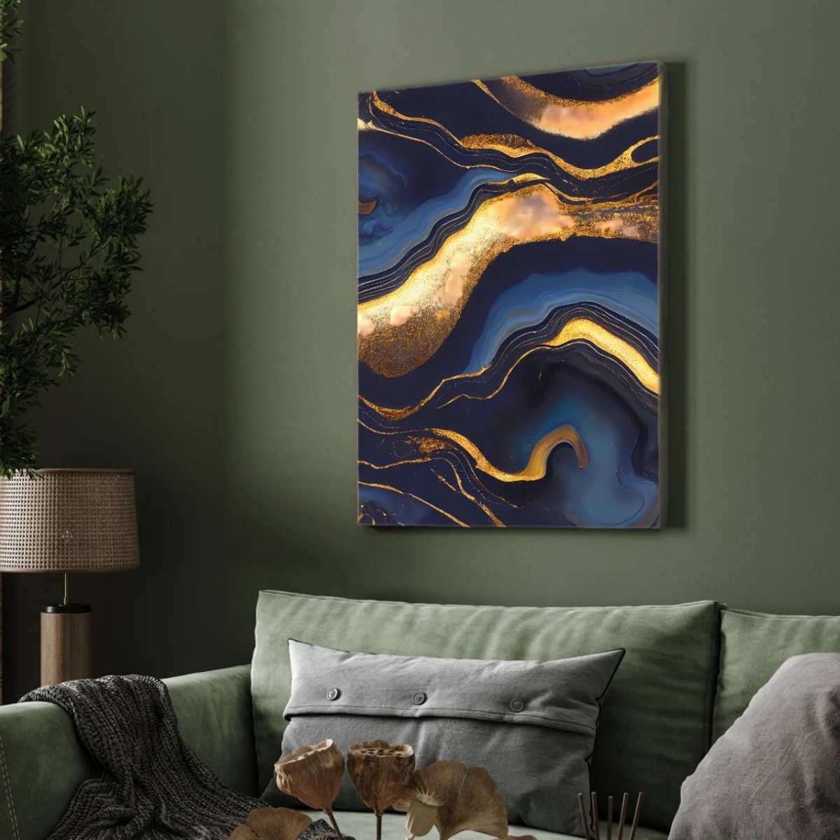 Abstract Navy & Gold Fluid Agate Wall Art | Luxury Wall Art Print 2 : 3 Vertical Premium Wall Art Canvas by MeriDeewar
