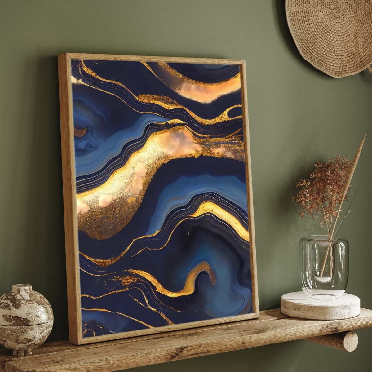 Abstract Navy & Gold Fluid Agate Wall Art | Luxury Wall Art Print 2 : 3 Vertical Premium Wall Art Canvas by MeriDeewar