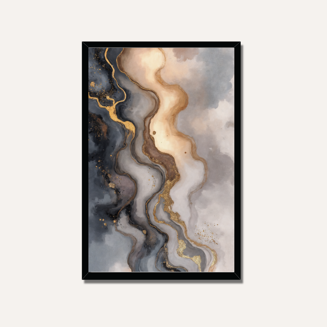 Abstract Navy & Gold Fluid Marble Wall Art | Modern Luxury Framed Print 2 : 3 Vertical Premium Wall Art Canvas by MeriDeewar