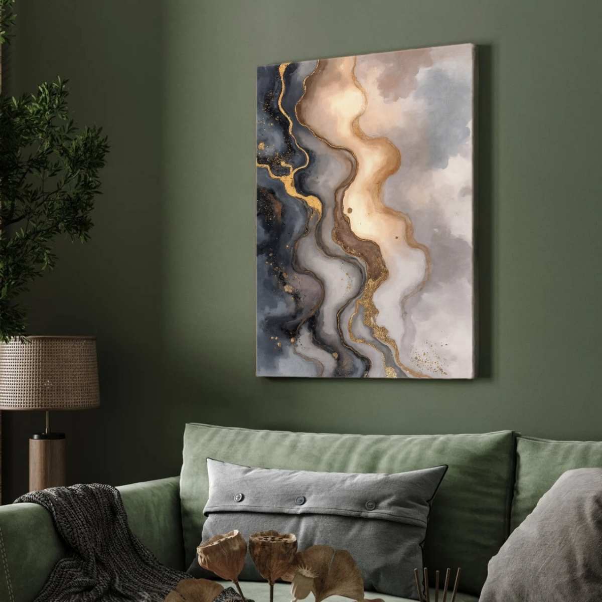 Abstract Navy & Gold Fluid Marble Wall Art | Modern Luxury Framed Print 2 : 3 Vertical Premium Wall Art Canvas by MeriDeewar