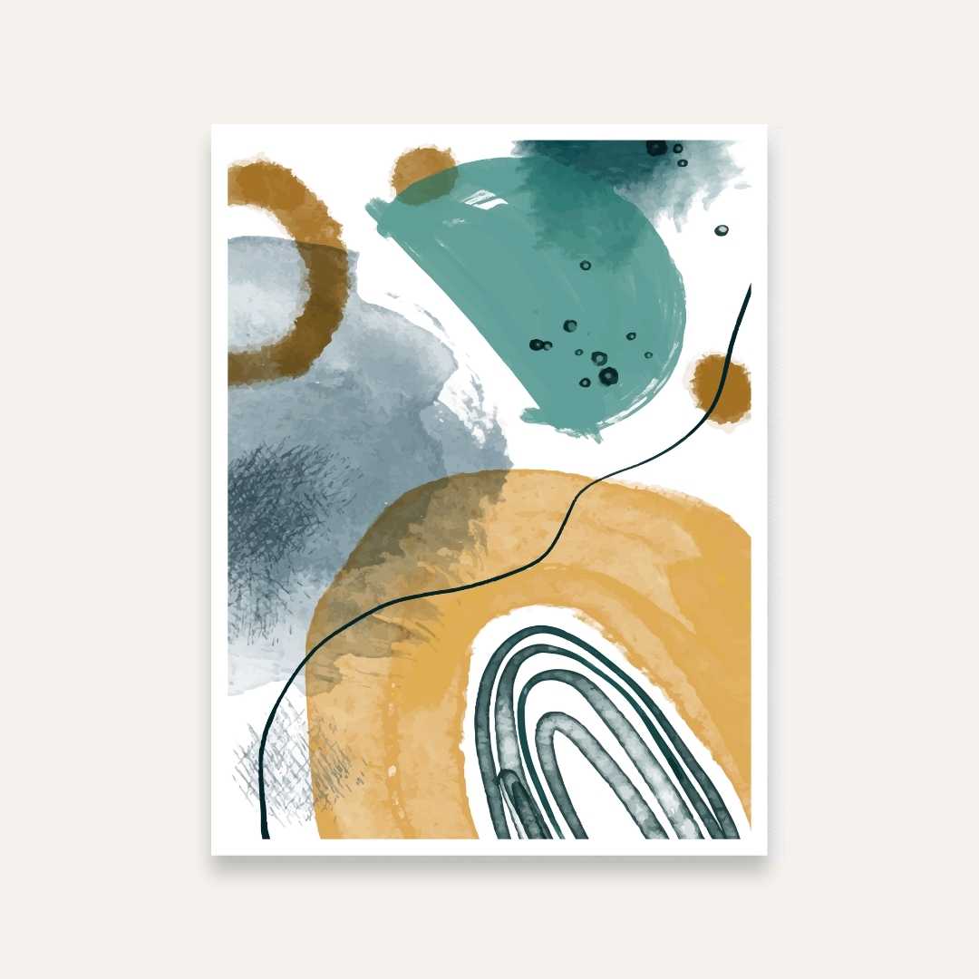 Abstract Painting for Living Room – Teal & Ochre Wall Art | Giclée Fine Art Print 4 X 5.5 Vertical Premium Wall Art Canvas by MeriDeewar