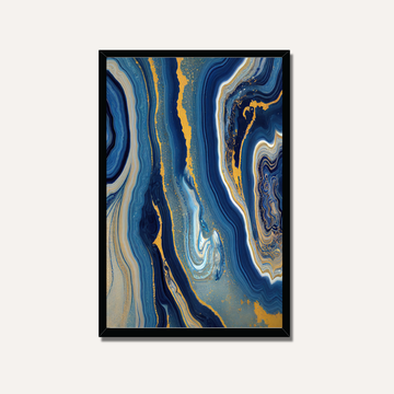 Abstract Royal Blue & Gold Fluid Marble Wall Art | Luxury Agate Framed Print 2 : 3 Vertical Premium Wall Art Canvas by MeriDeewar