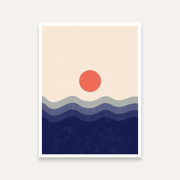 Abstract Sunset Ocean Painting for Bedroom | Minimalist Wall Art for Living Room 4 X 5.5 Vertical Premium Wall Art Canvas by MeriDeewar