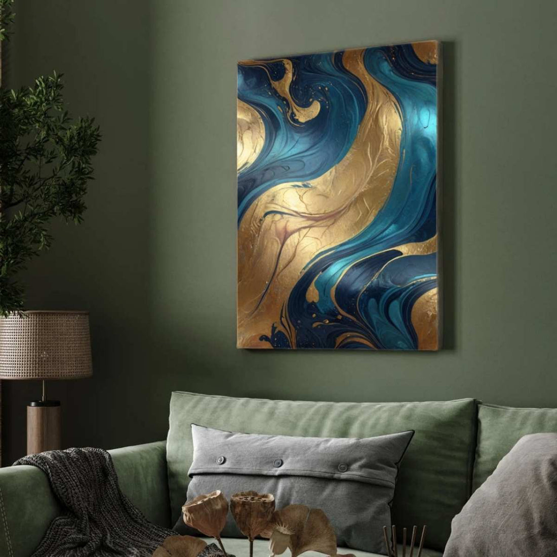 Abstract Teal & Gold Liquid Marble Wall Art | Luxury Fluid Resin Framed Print 2 : 3 Vertical Premium Wall Art Canvas by MeriDeewar