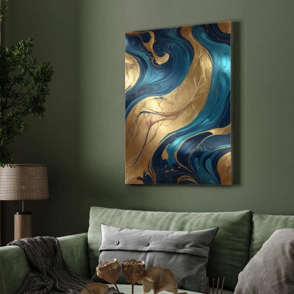 Abstract Teal & Gold Liquid Marble Wall Art | Luxury Fluid Resin Framed Print 2 : 3 Vertical Premium Wall Art Canvas by MeriDeewar
