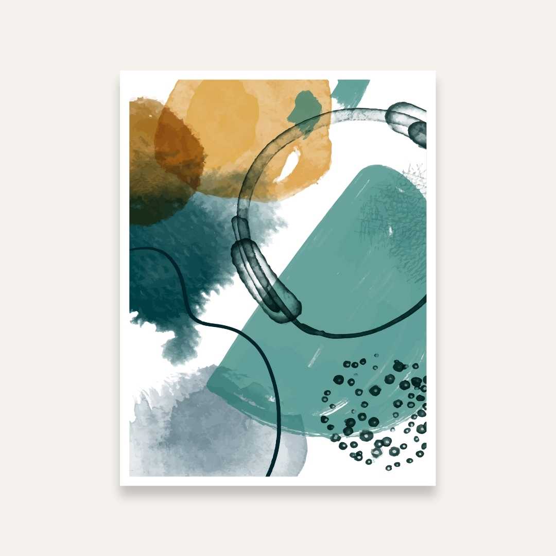 Abstract Teal & Ochre Painting for Living Room | Modern Wall Art | Giclée Print 4 X 5.5 Vertical Premium Wall Art Canvas by MeriDeewar