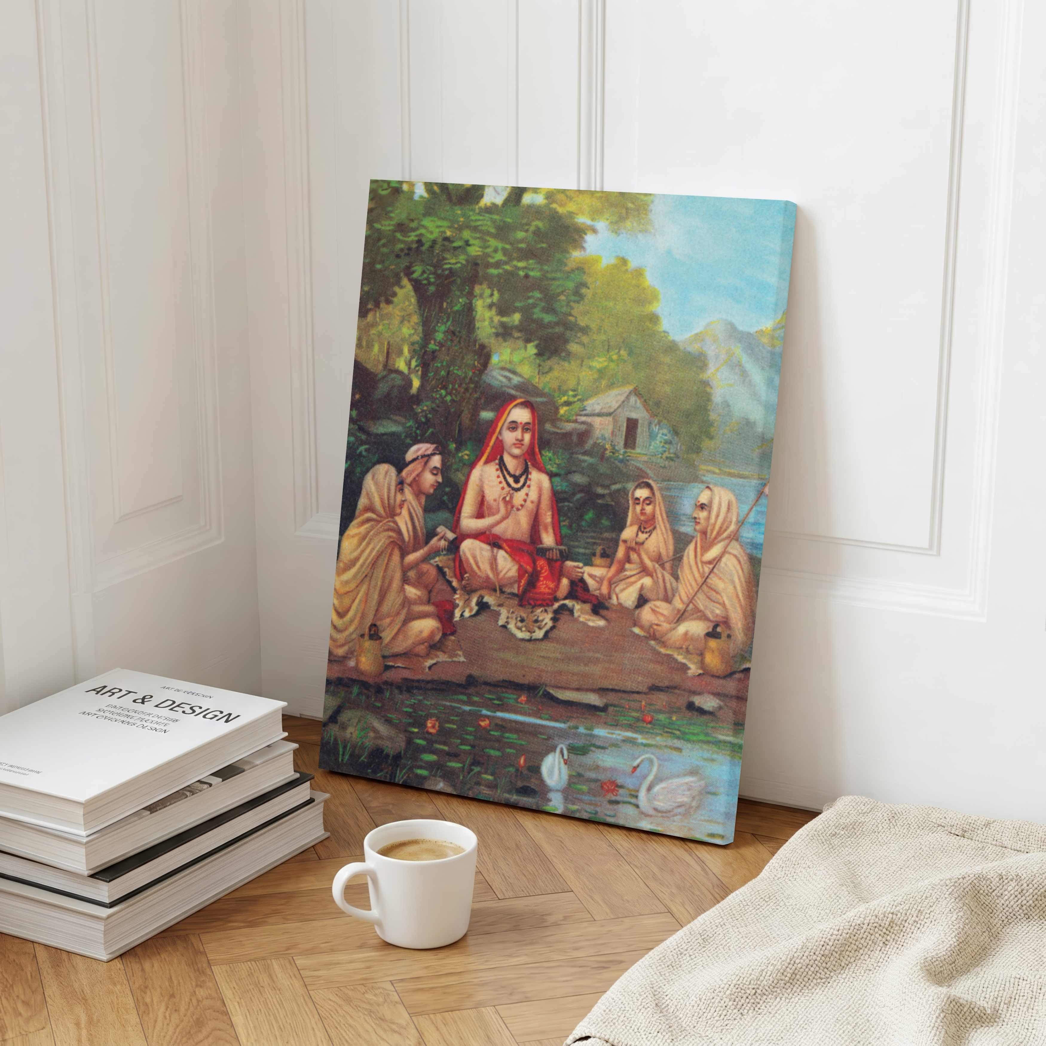 Adi Shankaracharya Painting for Pooja Room | Raja Ravi Varma Spiritual Wall Art | MeriDeewar 3 : 4 Vertical Premium Wall Art Canvas by MeriDeewar